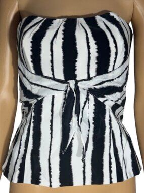 White House Black Market Black & White Strapless Tie-Front Corset Size 4